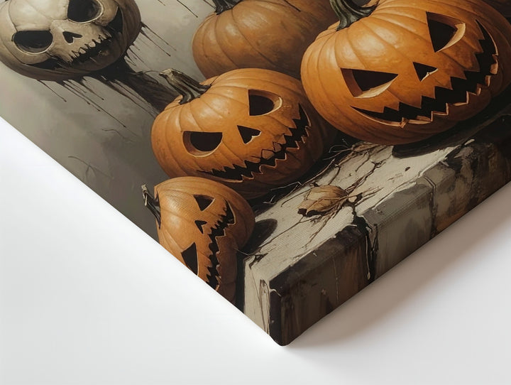 Surreal Pumpkin Lineup Canvas – Grotesque Jack-O'-Lantern Faces with Vintage Flair - Gifitto