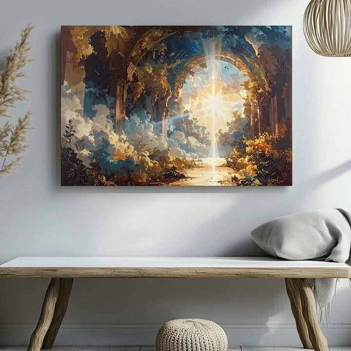 Heavenly Passage Canvas – Surreal Tunnel of Divine Radiance & Ascension - Gifitto