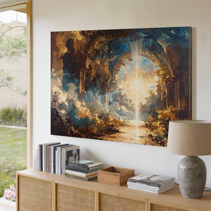 Heavenly Passage Canvas – Surreal Tunnel of Divine Radiance & Ascension - Gifitto