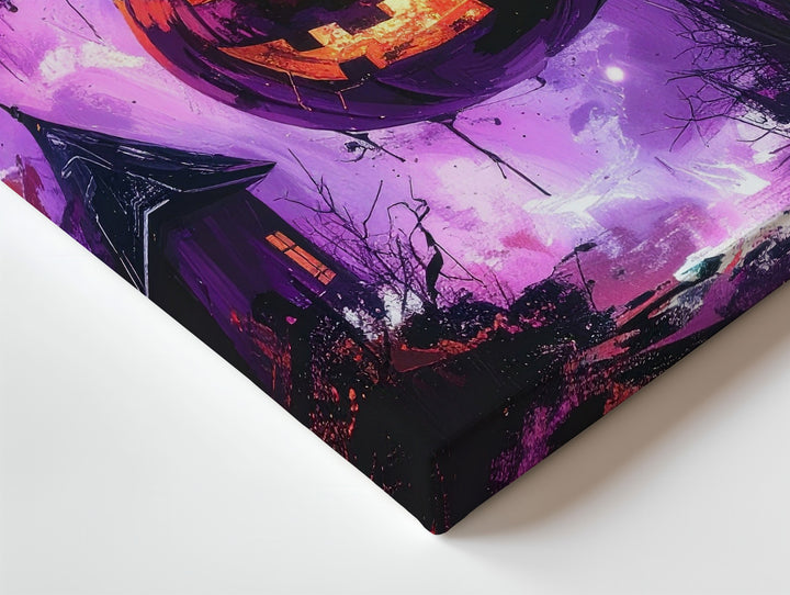 Floating Jack-O’-Lanterns Canvas – Surreal Violet Mist Halloween Dreamscape - Gifitto