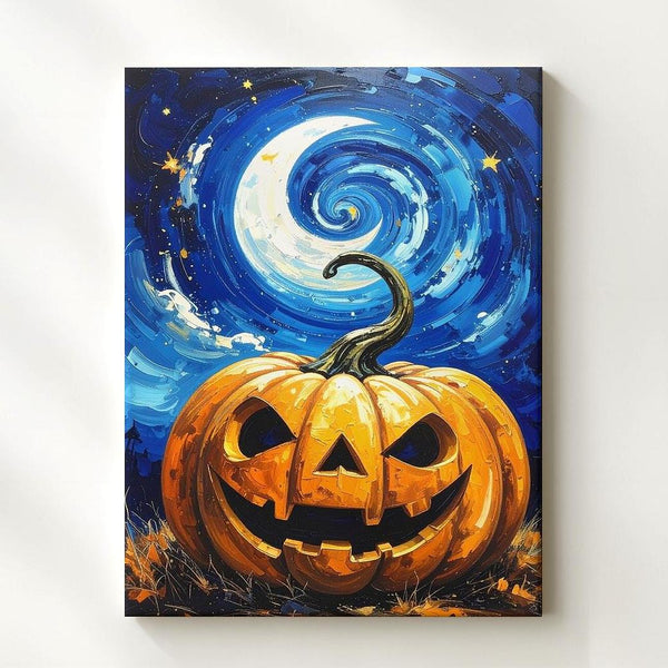 Starry Pumpkin Night Canvas – Van Gogh-Inspired Halloween Fantasy Art - Gifitto