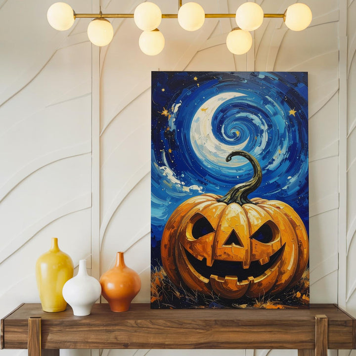 Starry Pumpkin Night Canvas – Van Gogh-Inspired Halloween Fantasy Art - Gifitto