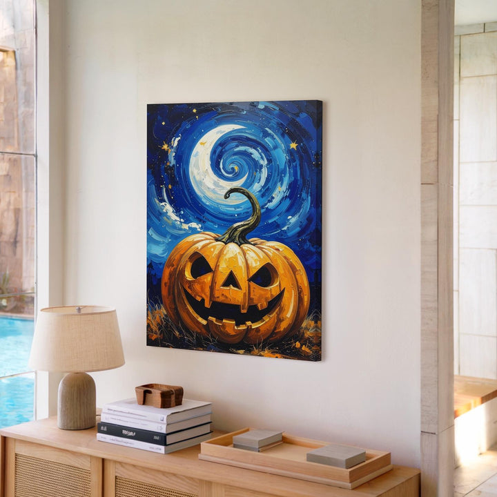 Starry Pumpkin Night Canvas – Van Gogh-Inspired Halloween Fantasy Art - Gifitto