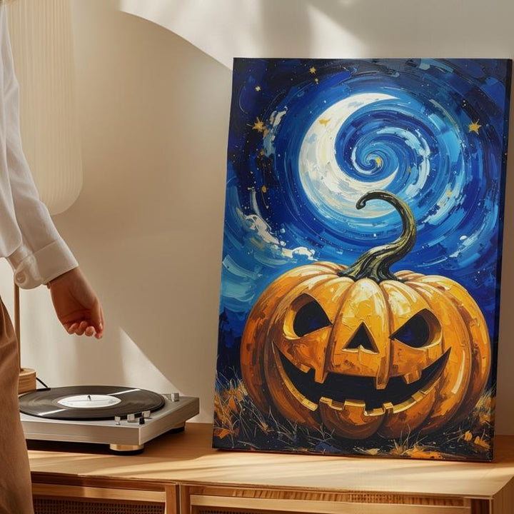 Starry Pumpkin Night Canvas – Van Gogh-Inspired Halloween Fantasy Art - Gifitto