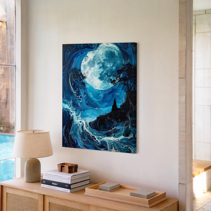 Spectral Hill & Moonlit Sky Canvas – Surreal Halloween Dreamscape Art - Gifitto