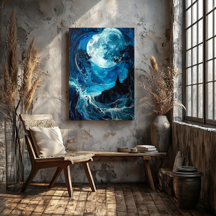 Spectral Hill & Moonlit Sky Canvas – Surreal Halloween Dreamscape Art - Gifitto