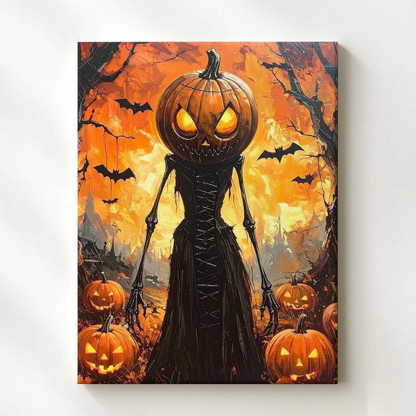 Pumpkin Queen Canvas – Gothic Halloween Elegance in Enchanted Dusk - Gifitto