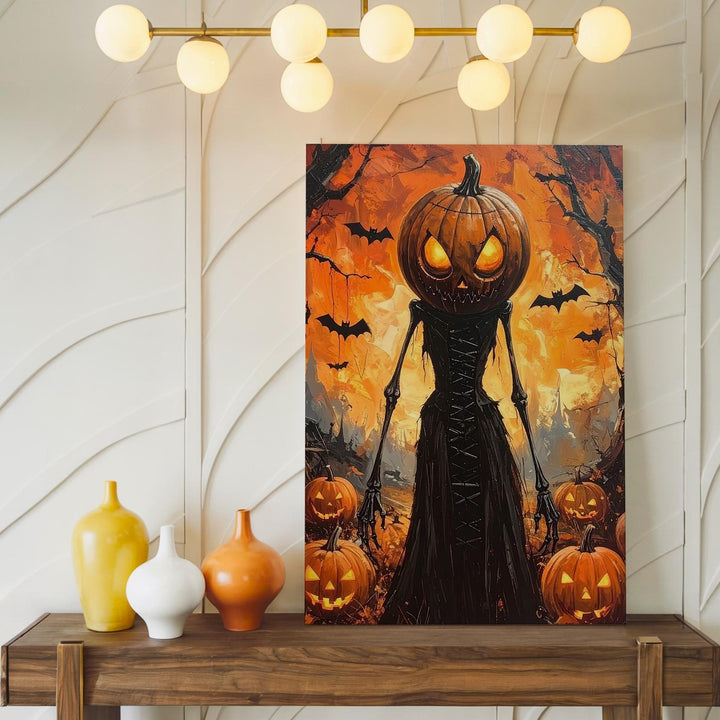 Pumpkin Queen Canvas – Gothic Halloween Elegance in Enchanted Dusk - Gifitto