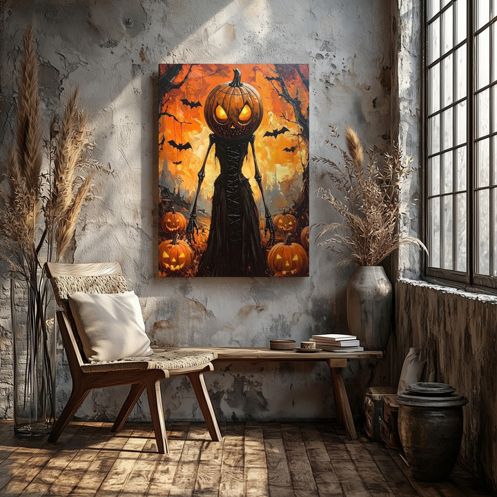 Pumpkin Queen Canvas – Gothic Halloween Elegance in Enchanted Dusk - Gifitto
