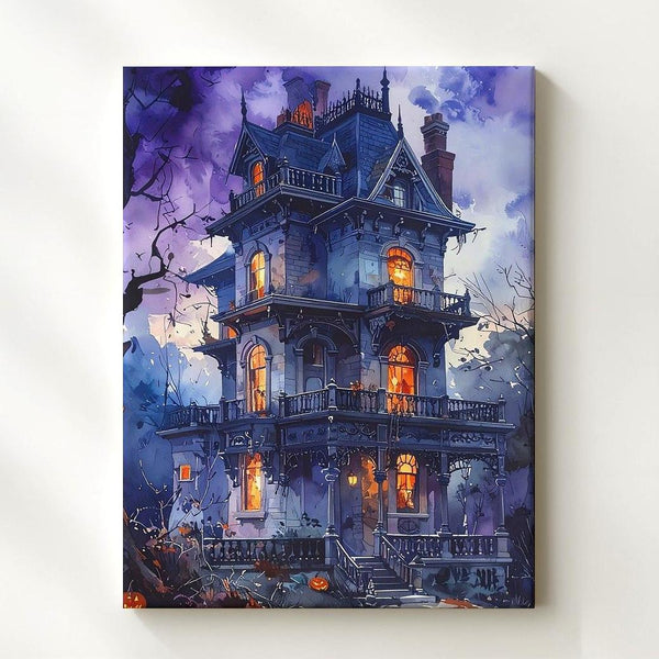 Victorian Haunted House Canvas – Glowing Gothic Halloween Mansion Art - Gifitto