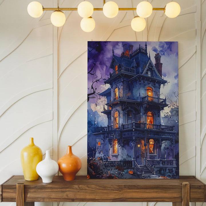 Victorian Haunted House Canvas – Glowing Gothic Halloween Mansion Art - Gifitto