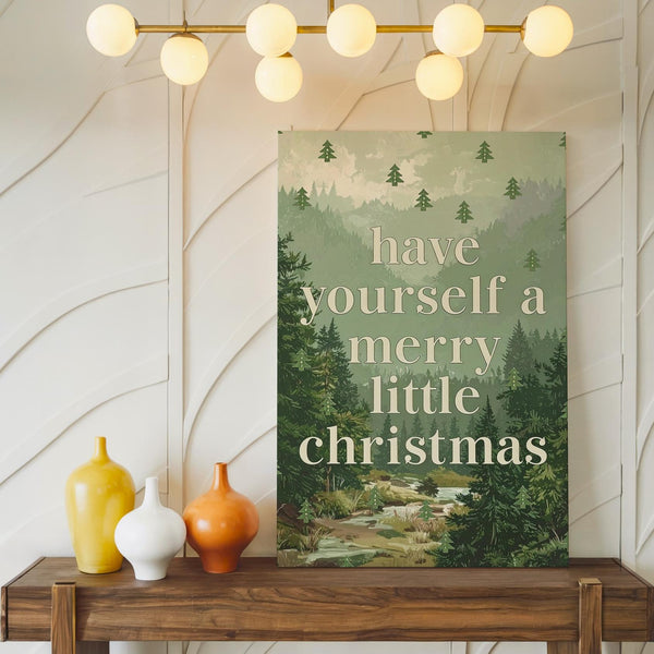 Merry Little Christmas Typography Canvas – Sage Green Minimal Holiday Wall Art - Gifitto