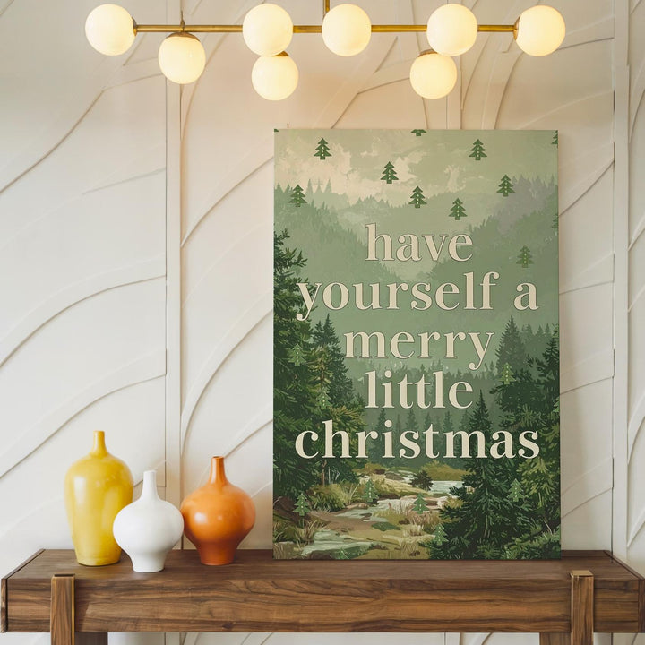 Merry Little Christmas Typography Canvas – Sage Green Minimal Holiday Wall Art - Gifitto