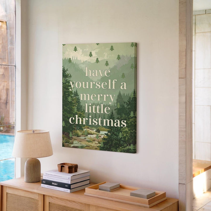 Merry Little Christmas Typography Canvas – Sage Green Minimal Holiday Wall Art - Gifitto