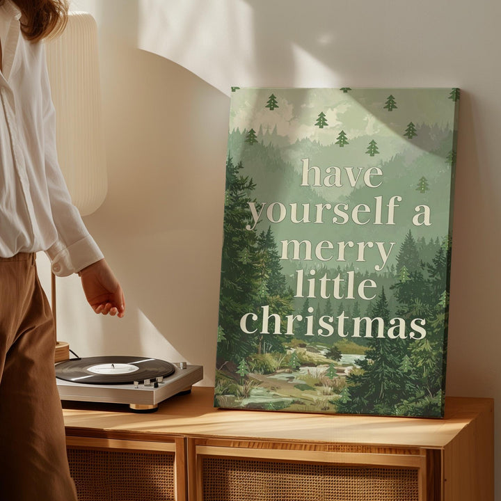 Merry Little Christmas Typography Canvas – Sage Green Minimal Holiday Wall Art - Gifitto