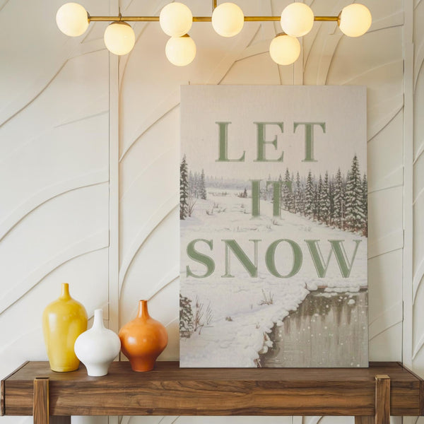 Let It Snow Canvas – Minimalist Green Serif Holiday Typography Wall Art - Gifitto