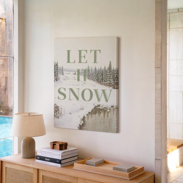 Let It Snow Canvas – Minimalist Green Serif Holiday Typography Wall Art - Gifitto