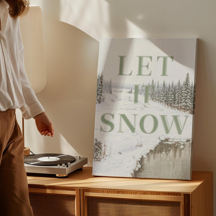 Let It Snow Canvas – Minimalist Green Serif Holiday Typography Wall Art - Gifitto