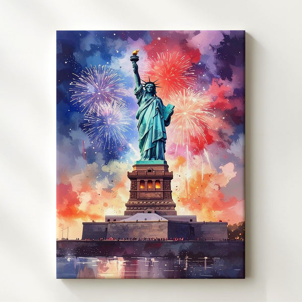 Liberty in Fireworks Canvas – Painterly Patriotic Celebration Wall Art - Gifitto