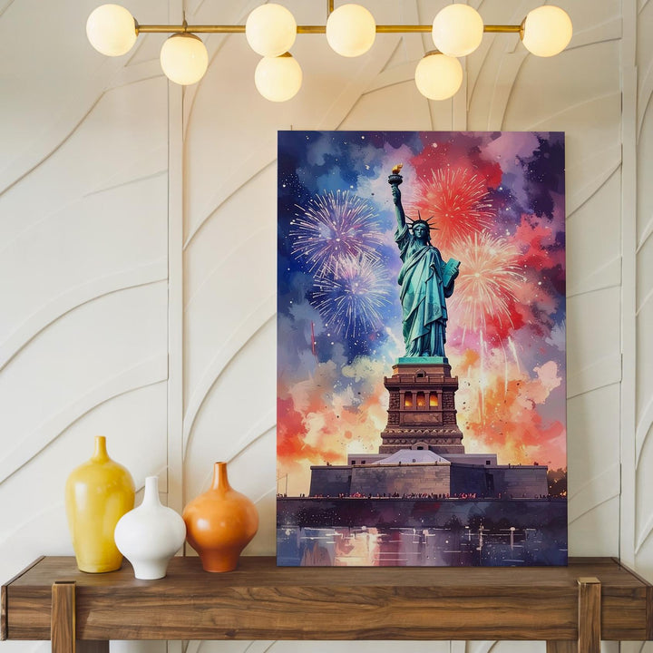 Liberty in Fireworks Canvas – Painterly Patriotic Celebration Wall Art - Gifitto