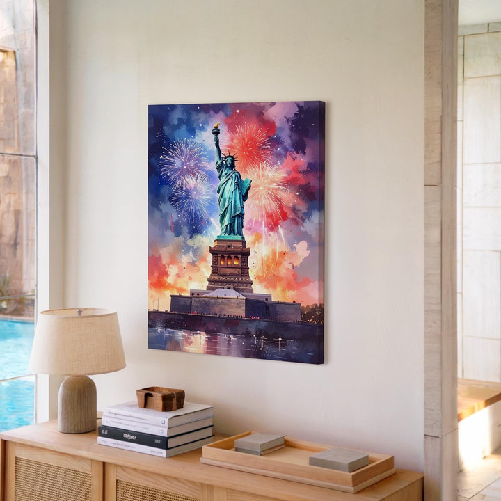 Liberty in Fireworks Canvas – Painterly Patriotic Celebration Wall Art - Gifitto