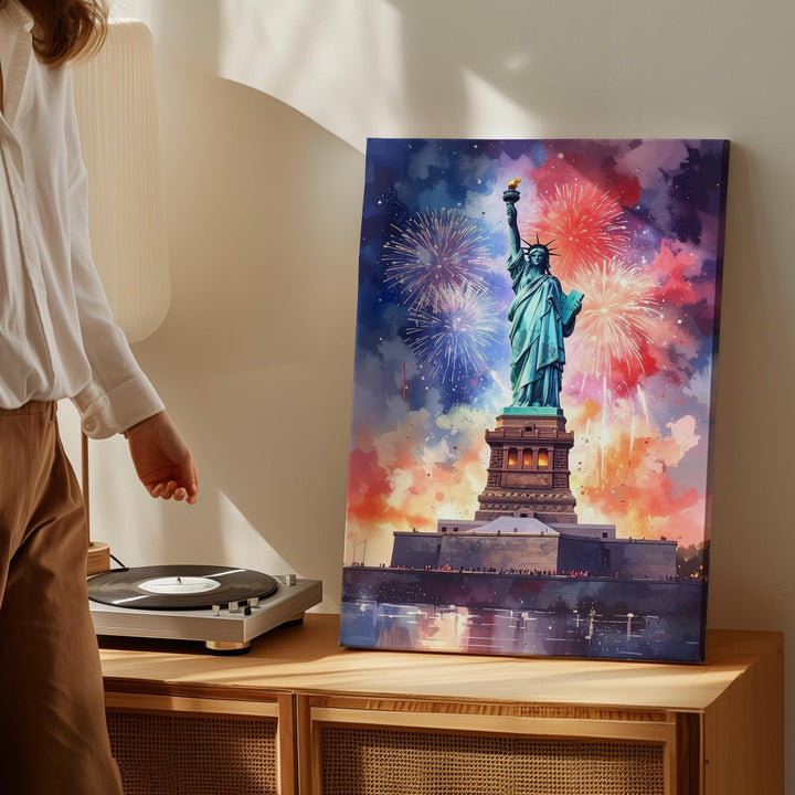 Liberty in Fireworks Canvas – Painterly Patriotic Celebration Wall Art - Gifitto