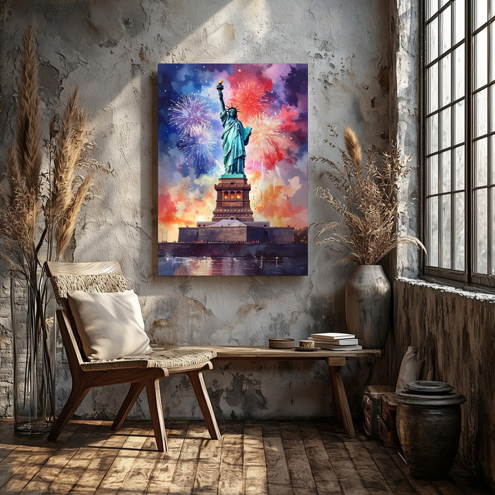 Liberty in Fireworks Canvas – Painterly Patriotic Celebration Wall Art - Gifitto