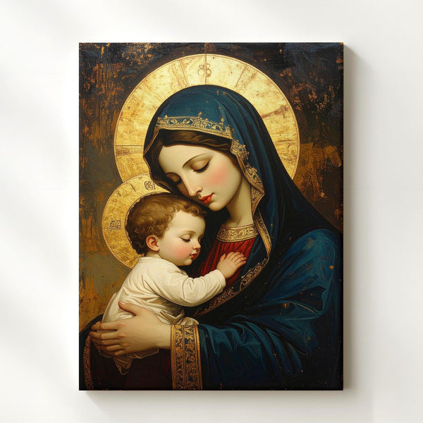 Virgin Mary and Baby Jesus Canvas – Sacred Icon of Divine Love and Light - Gifitto
