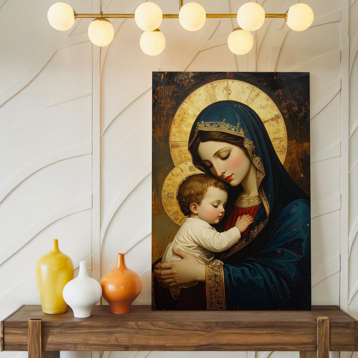 Virgin Mary and Baby Jesus Canvas – Sacred Icon of Divine Love and Light - Gifitto