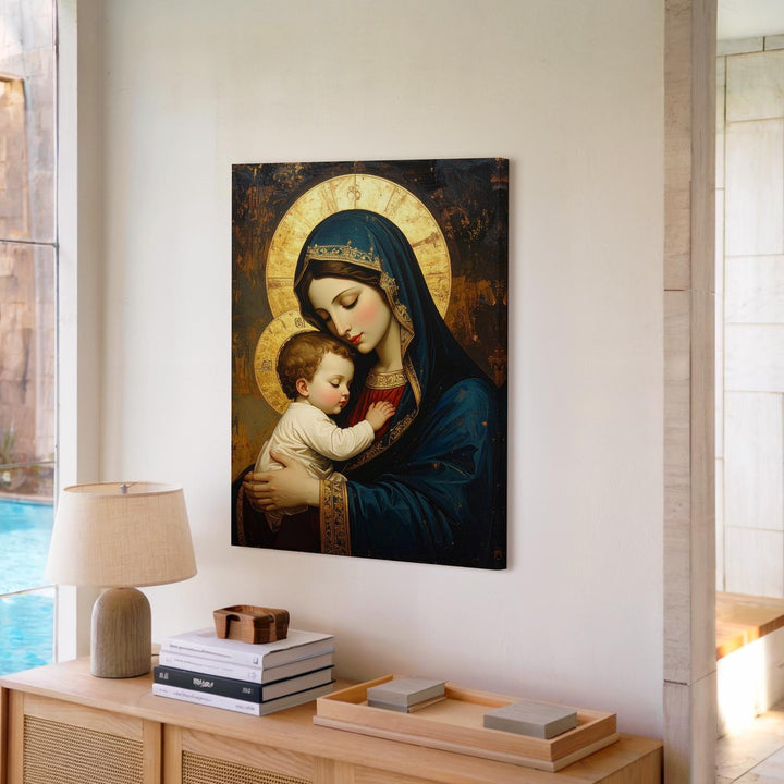 Virgin Mary and Baby Jesus Canvas – Sacred Icon of Divine Love and Light - Gifitto