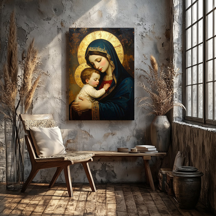 Virgin Mary and Baby Jesus Canvas – Sacred Icon of Divine Love and Light - Gifitto