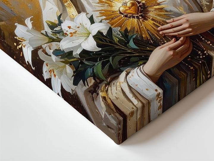 Immaculate Heart of Mary Canvas – Golden Crown, Lilies & Radiant Light - Gifitto