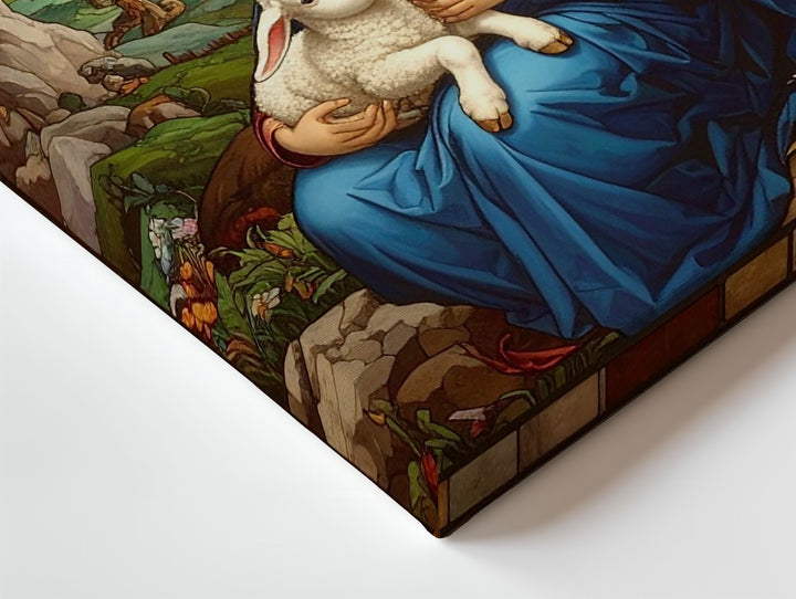 Stained Glass Virgin Mary with Lamb Canvas – Pastoral Mosaic Divine Art - Gifitto