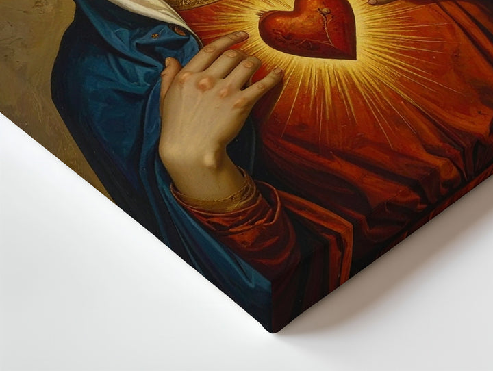 Sacred Heart of Mary Canvas – Classical Icon of Divine Compassion & Light - Gifitto