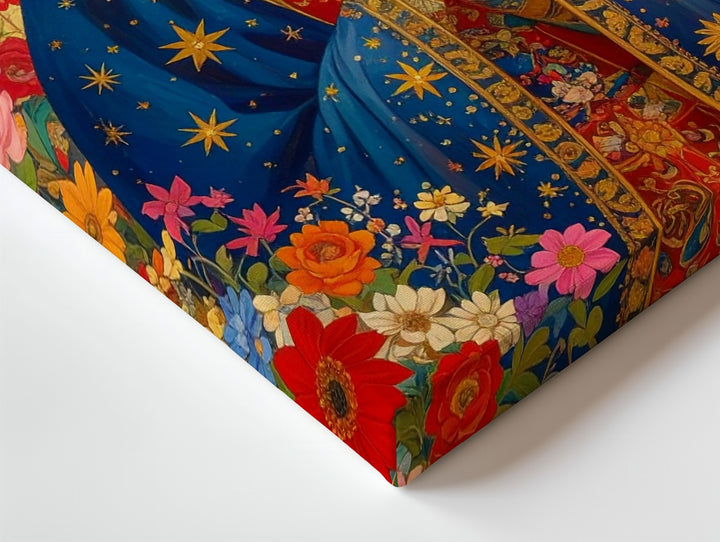 Floral Virgin Mary Canvas – Ornate Devotional Art with Blossoms & Light - Gifitto