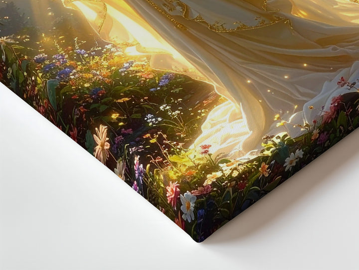 Radiant Virgin Mary Canvas – Ethereal Landscape with Butterflies & Light - Gifitto