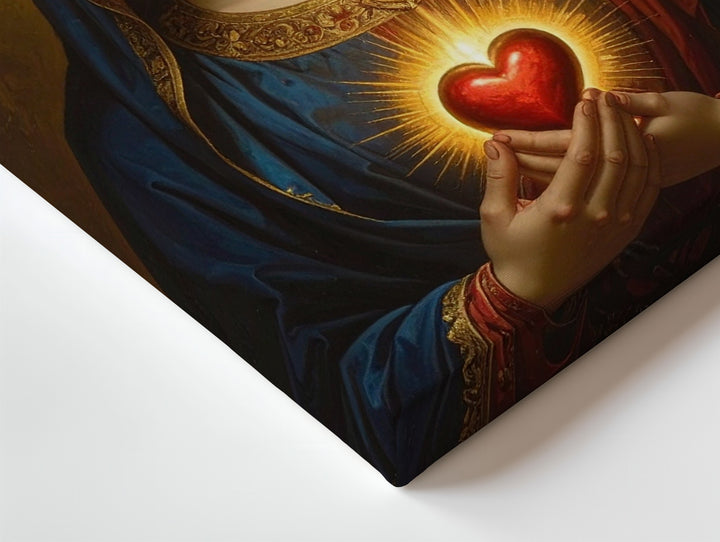 Sacred Heart of Mary Canvas – Radiant Divine Light and Deep Blue Robe - Gifitto
