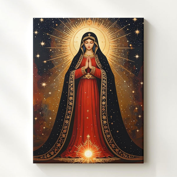 Our Lady of Guadalupe Canvas – Starry Mantle & Golden Embroidered Robe - Gifitto