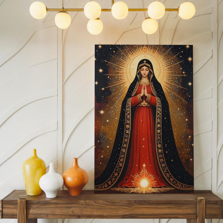 Our Lady of Guadalupe Canvas – Starry Mantle & Golden Embroidered Robe - Gifitto