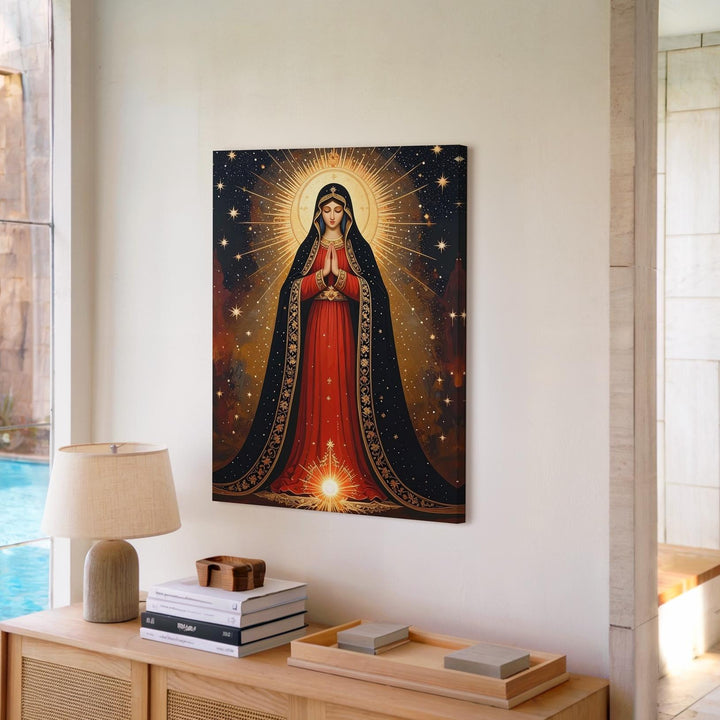 Our Lady of Guadalupe Canvas – Starry Mantle & Golden Embroidered Robe - Gifitto