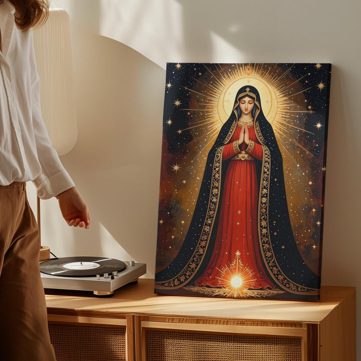 Our Lady of Guadalupe Canvas – Starry Mantle & Golden Embroidered Robe - Gifitto