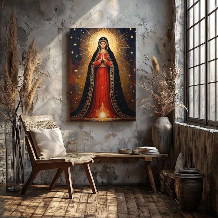 Our Lady of Guadalupe Canvas – Starry Mantle & Golden Embroidered Robe - Gifitto