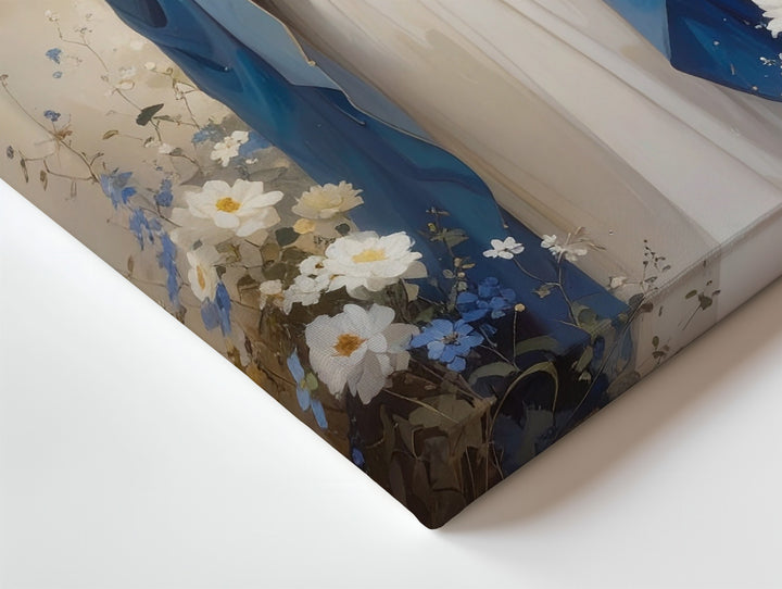 Graceful Virgin Mary Canvas – Blue Mantle with Floral Arch & Divine Light - Gifitto