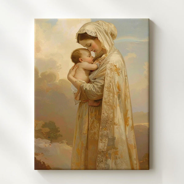 Virgin Mary and Baby Jesus Canvas – Sacred Embrace with Golden Light - Gifitto