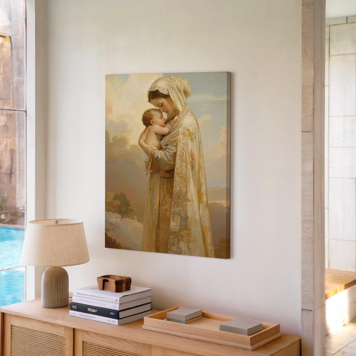 Virgin Mary and Baby Jesus Canvas – Sacred Embrace with Golden Light - Gifitto