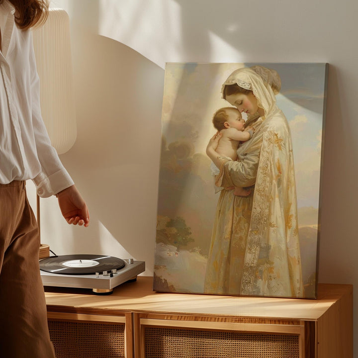 Virgin Mary and Baby Jesus Canvas – Sacred Embrace with Golden Light - Gifitto