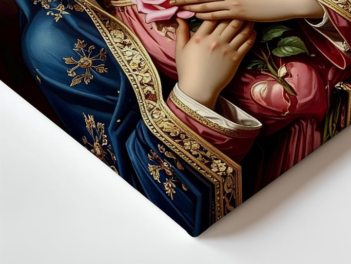 Sorrowful Virgin Mary Canvas – Blue Mantle, Pierced Heart & Rose Symbol - Gifitto