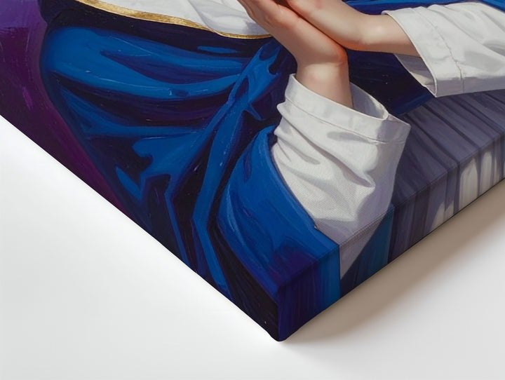 Praying Virgin Mary Canvas – Deep Blue Robe, Golden Halo & Classical Light - Gifitto