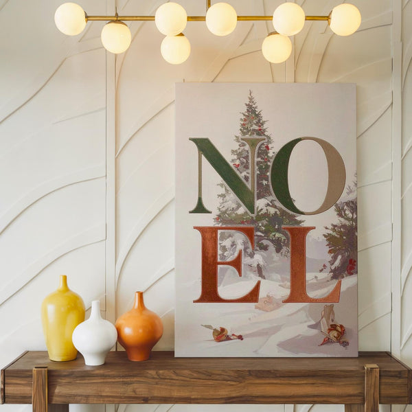 Stacked NOEL Canvas – Green & Copper Serif Holiday Typography Wall Art - Gifitto