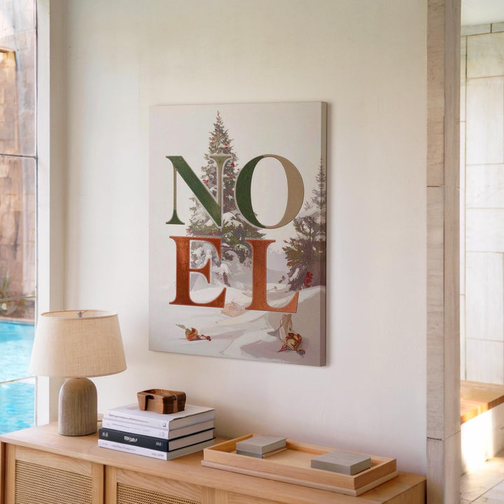 Stacked NOEL Canvas – Green & Copper Serif Holiday Typography Wall Art - Gifitto